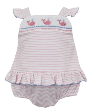 Whale Pink Stripe Girl's Sunsuit