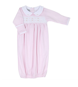 Mini Check Collared Gathered Gown Pink