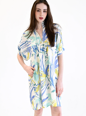 High Neck Dress Aquamarine Watercolor