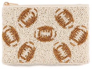 Football Beaded Zip Pouch Ivory