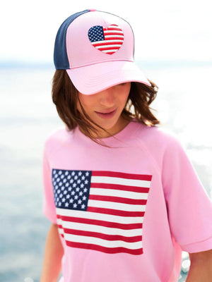 Heart Flag Trucker Hat, Pink