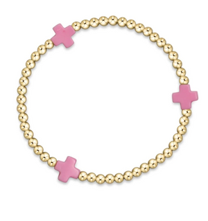 egirl Signature Cross Gold Pattern 3mm Bead Bracelet- Bright Pink