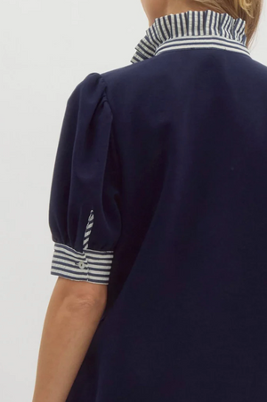 Navy Seersucker Collar Dress