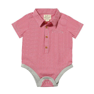Helford Red/White Micro Plaid Woven Onesie