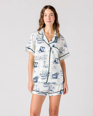 Houston Toile Pajama Shorts Set White/Navy