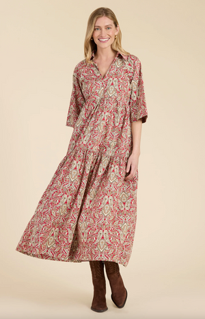Cara Red Paisley Midi Dress
