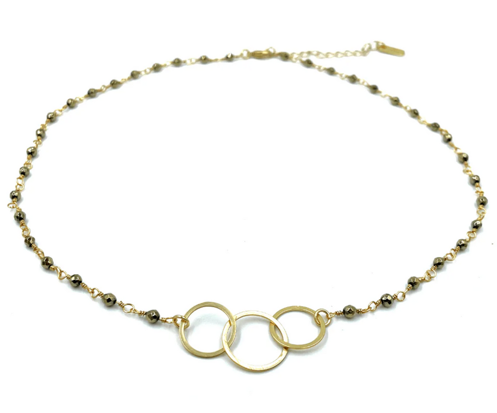 3 Hoops on Pyrite Necklace