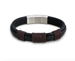 Journey Men's Black Leather Adjustable Bracelet