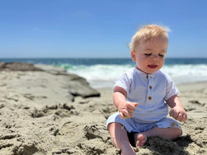 Blue/White Stripe Raglan Romper