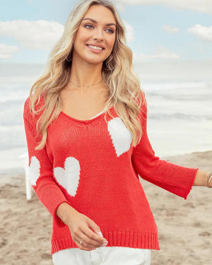 Adored 3/4 Sleeve Apple Red/Pure Snow Sweater