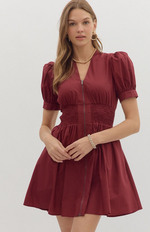 Burgundy Seersucker Dress