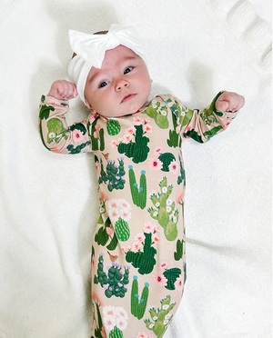 Knotted Infant Gown - Cactus Blooms