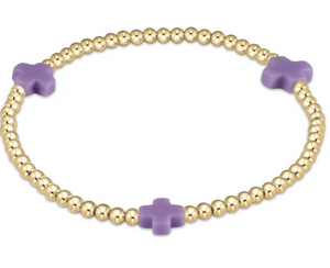 Signature Cross Gold Pattern 3mm Bead Bracelet Purple