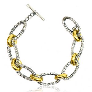 Silver Two Tone Ravelle Hammered Chain Bracelet