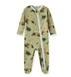 Organic Cotton Zip Footed Romper Forest Party