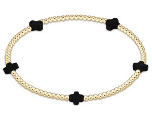 Signature Cross Small Gold Pattern 2mm Bead Bracelet - Onyx