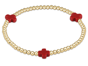 Signature Cross Gold Pattern 3mm Bead Bracelet Red