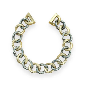 Two Tone Chariot Hammered Link Bracelet