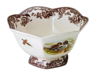 Hexagonal Footed Bowl Woodland 8.5"