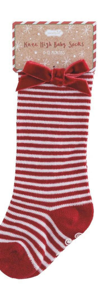 Tall Red Stripe Bow Socks