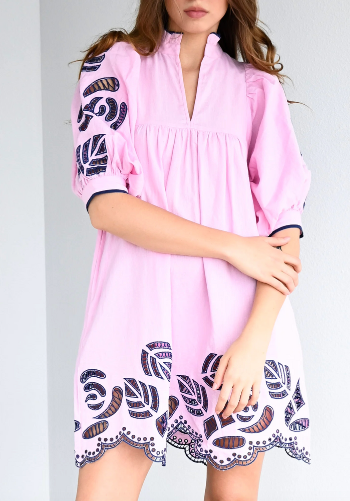 High Neck Dress Prism Pink Embroidery