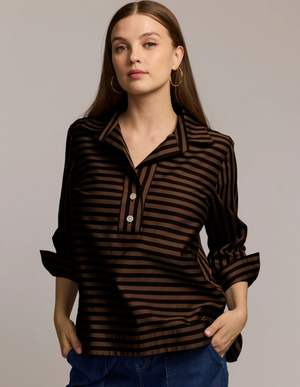 Aileen 3/4 Sleeve Caramel Black Stripe Shirt