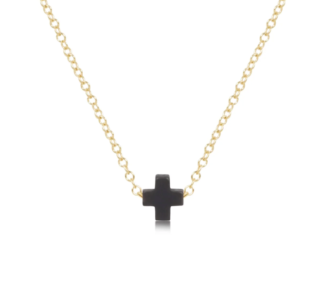16" Necklace Gold - Signature Cross Small Onyx