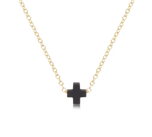 16" Necklace Gold - Signature Cross Small Onyx