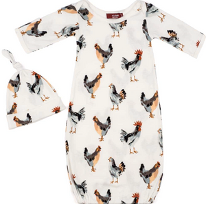 Chicken Organic Cotton NB Gown & Hat
