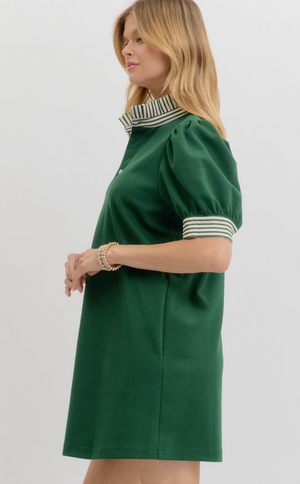Green Seersucker Collar Dress