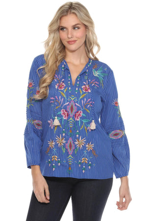 Gabriella Pintuck Blouse - Stripe