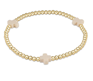 egirl Signature Cross Gold Pattern 3mm Bead Bracelet- Off White