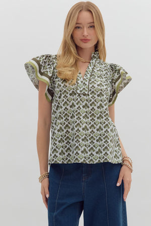 Olive SS Floral Top