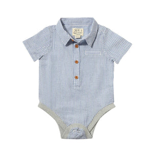 Helford Royal/White Seersucker Stripe Woven Onesie