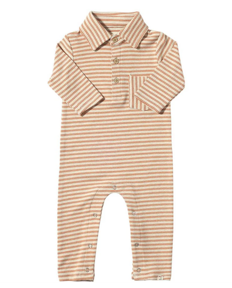 Pumpkin / Beige Double Stripe Kingston Polo Romper
