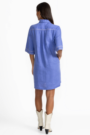 Kimono Sleeve Linen Shirt Dress Baja Blue