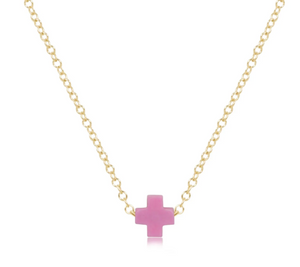 16" Necklace Gold - Signature Cross Bright Pink
