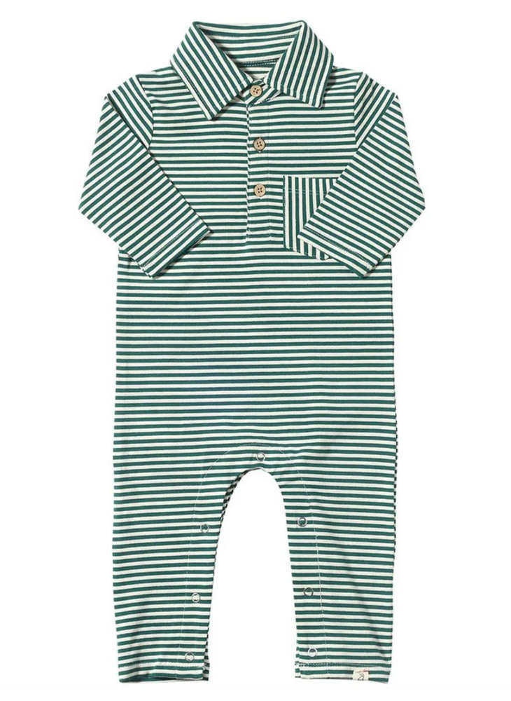 Green / White Stripe Kingston Polo Romper