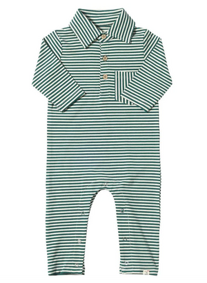 Green / White Stripe Kingston Polo Romper