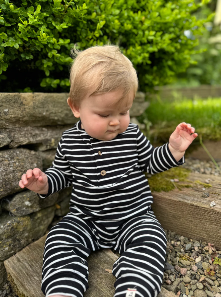 Blk / White Striped Mason Ribbed Romper