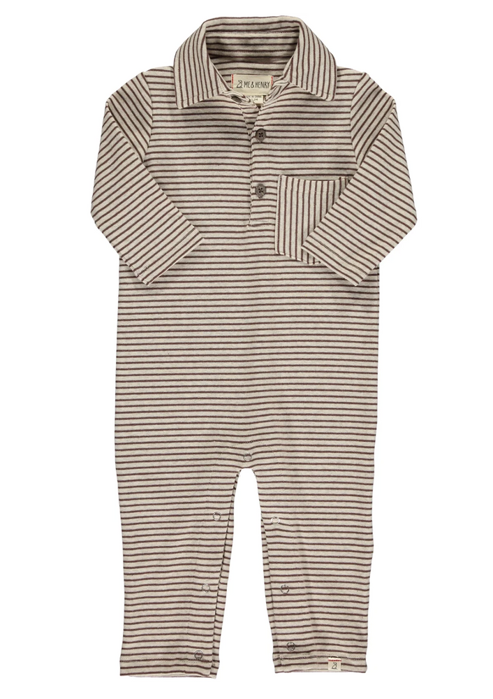 Brown / Beige Stripe Kingston Polo Romper