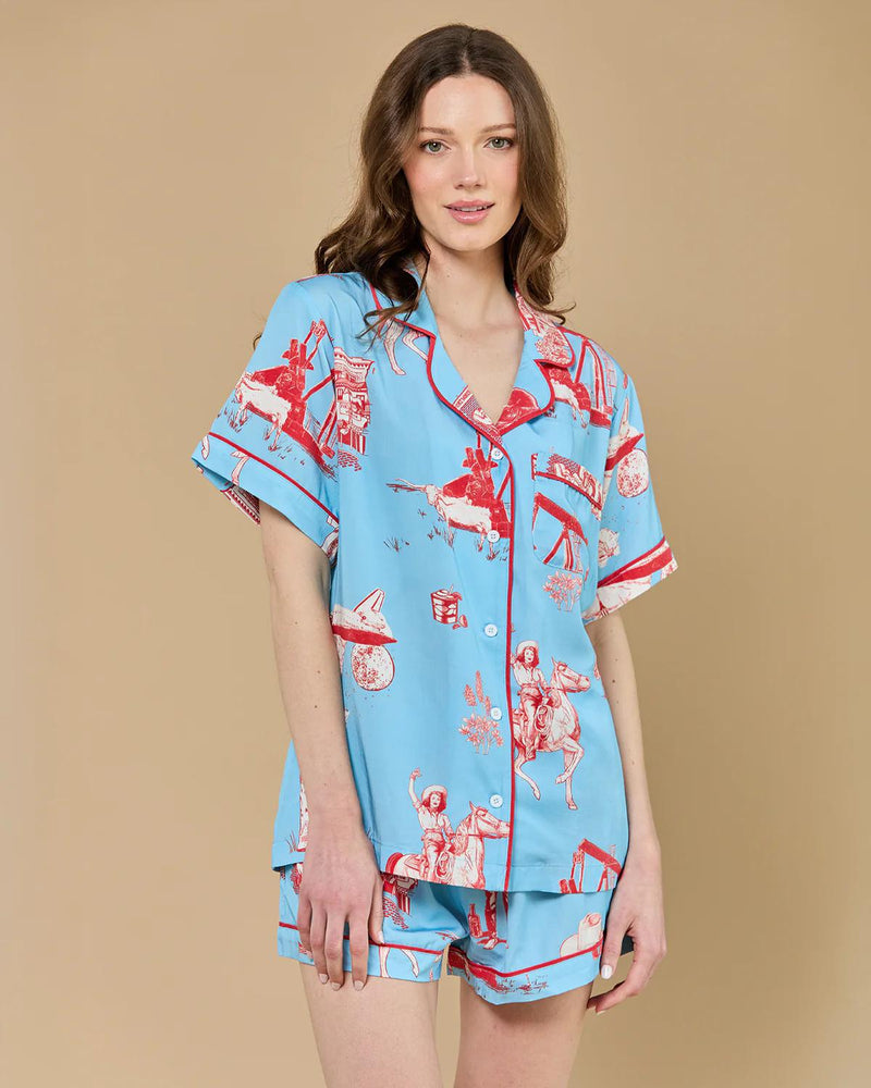 Houston Toile Pajama Shorts Set Pink/Blue