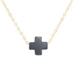 15" Gold Choker Signature Cross Necklace Onyx