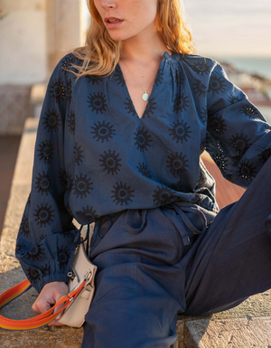 Poete Eyelet Top - Deep Blue