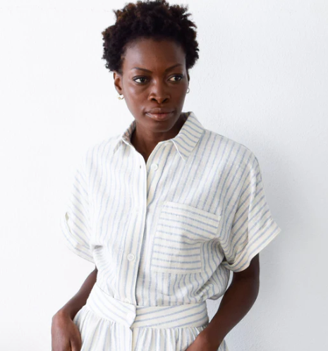 Button Down Top Blue Stripe