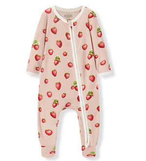 Strawberry Zip Footed Romper