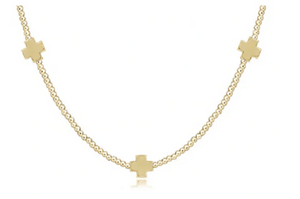 15" Choker Signature Cross Gold Pattern 2mm Bead