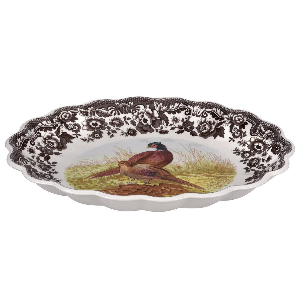 Woodland oval fluted dish pheasant