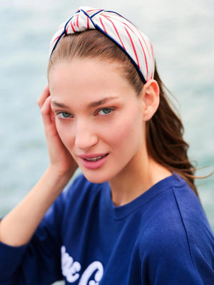Wide Stripes Knotted Headband, White