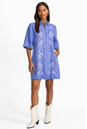 Kimono Sleeve Linen Shirt Dress Baja Blue